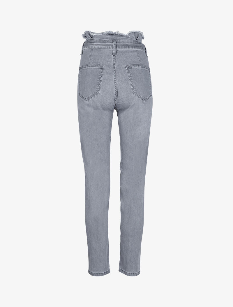 Jean slim paperbag à taille effilochée - Gris - 4