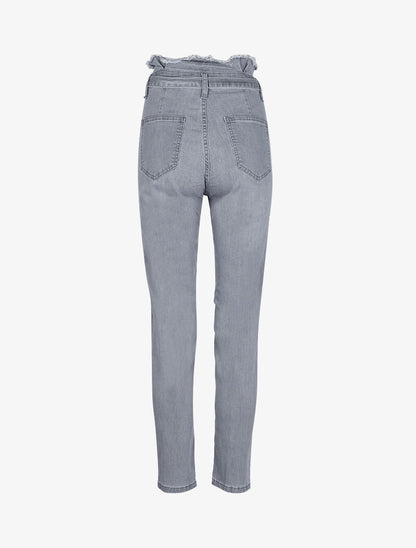 Jean slim paperbag à taille effilochée - Gris - 4