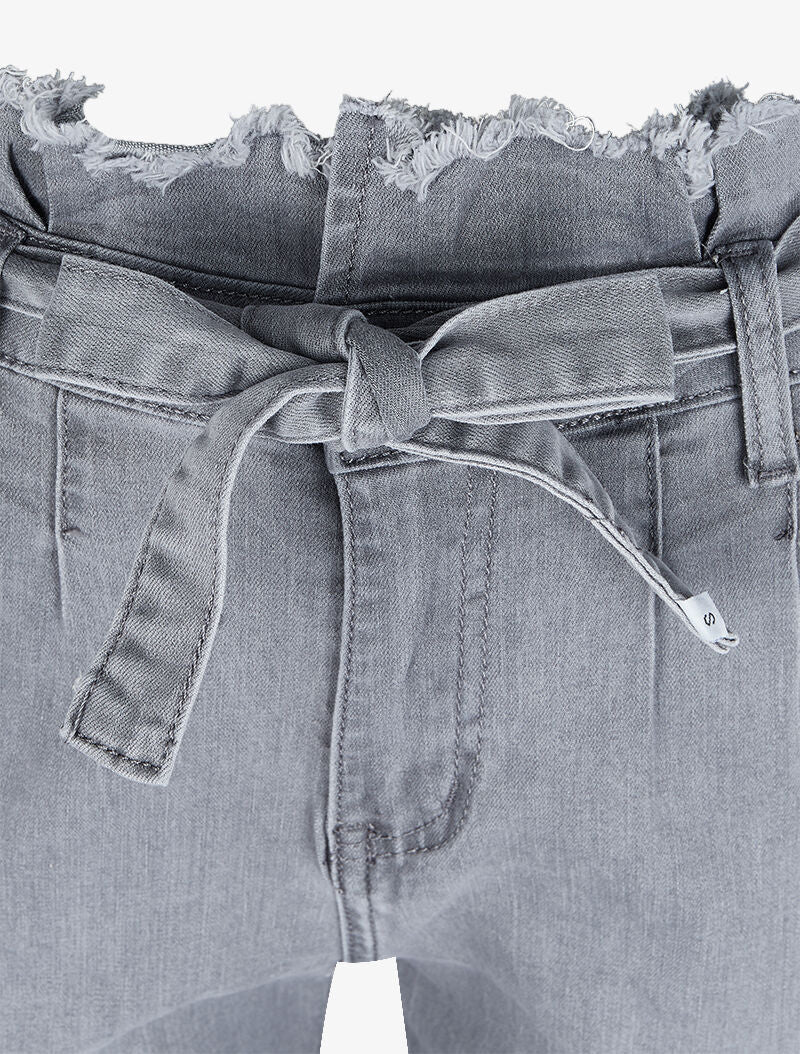 Jean slim paperbag à taille effilochée - Gris - 5