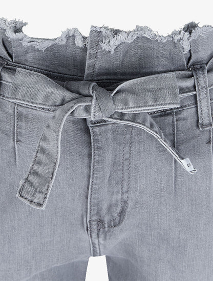 Jean slim paperbag à taille effilochée - Gris - 5