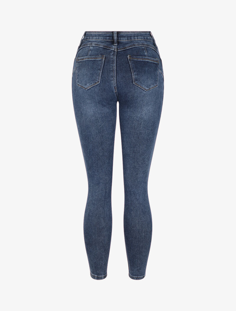 Jean skinny stretch à griffures et délavé - Bleu - 2