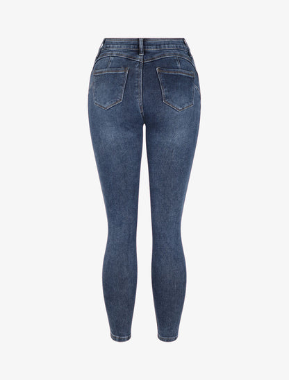 Jean skinny stretch à griffures et délavé - Bleu - 2