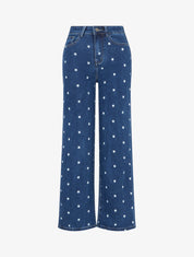 Jean wide leg imprimé étoiles - Bleu - 1
