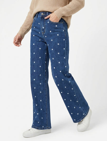 Jean de pierna ancha con estampado de estrellas - Azul