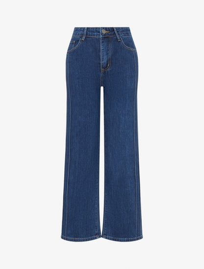 Jean wide leg surpiqué et stylisé - Bleu - 1