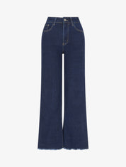 Jean wide leg à bords effilochés - Bleu - 1
