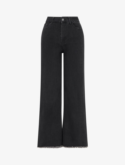 Jean wide leg à bords effilochés - Gris anthracite - 1