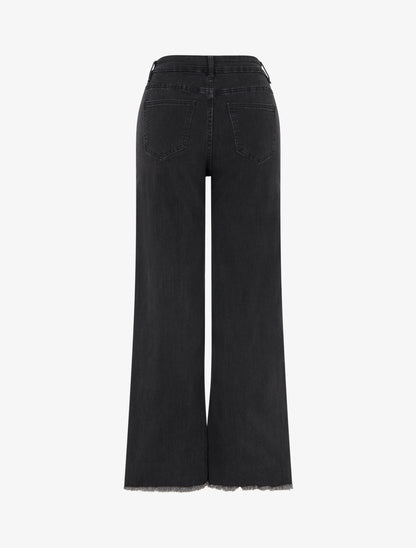 Jean wide leg à bords effilochés - Gris anthracite - 2