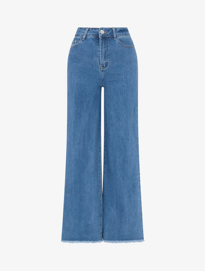Jean wide leg à poches étoiles strassées - Bleu - 1