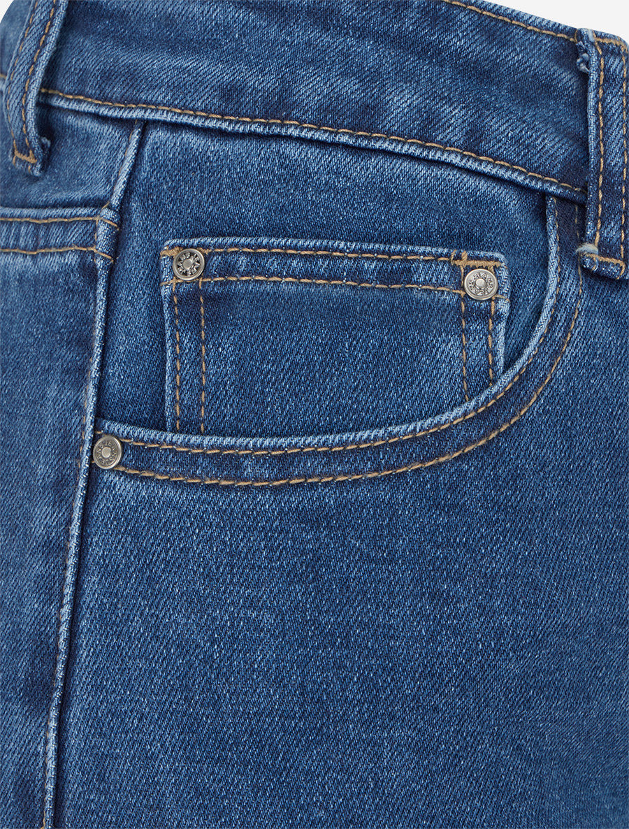 Jean ample taille haute à bords effilochés - Bleu - 3