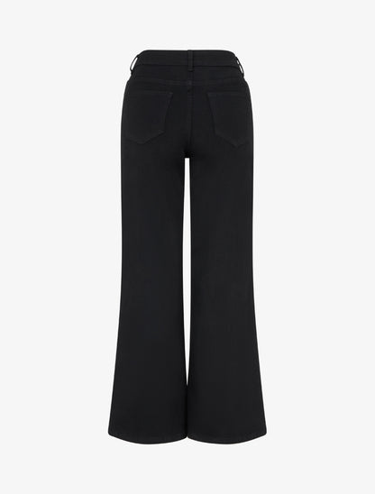 Jean wide leg taille haute uni - Noir - 2