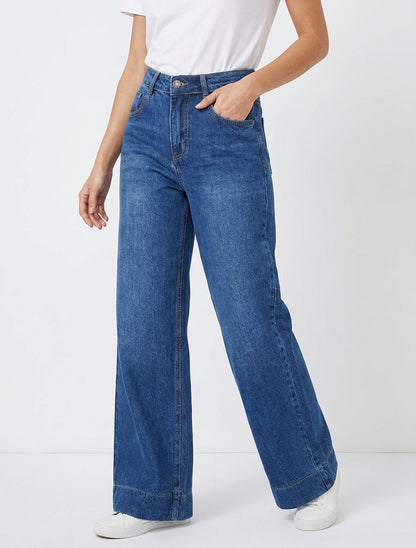 Jean de pierna ancha y tiro alto - Azul denim