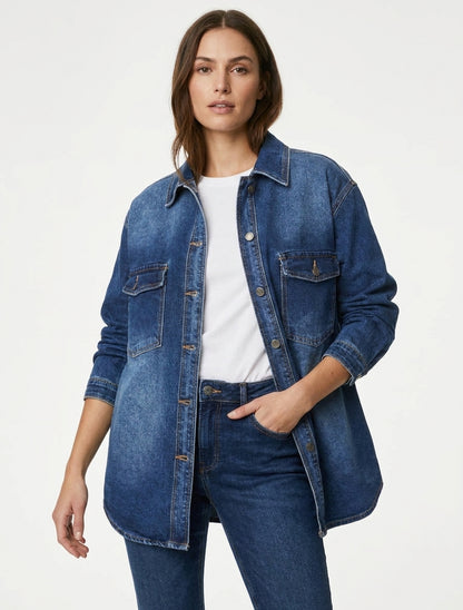 Sobrecamisa de mezclilla de corte oversize - Azul denim