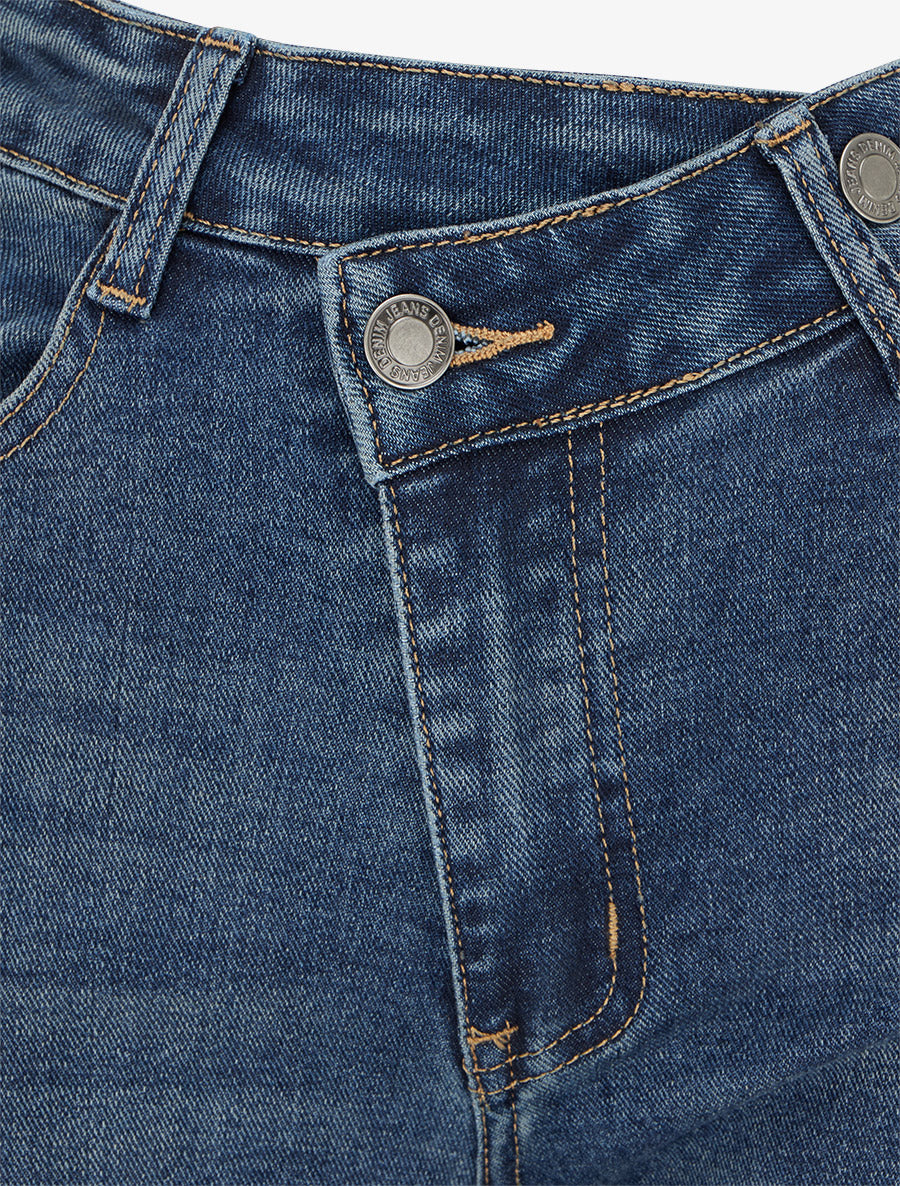 Jean wide leg à boutonnage croisé - Bleu denim - 3