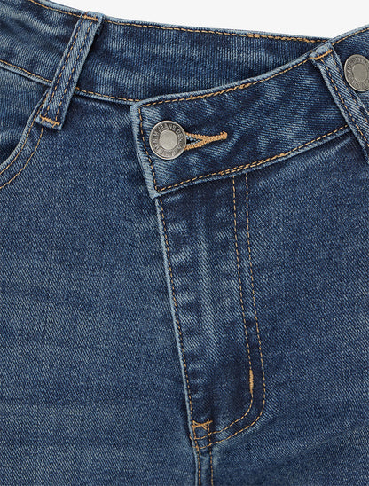 Jean wide leg à boutonnage croisé - Bleu denim - 3