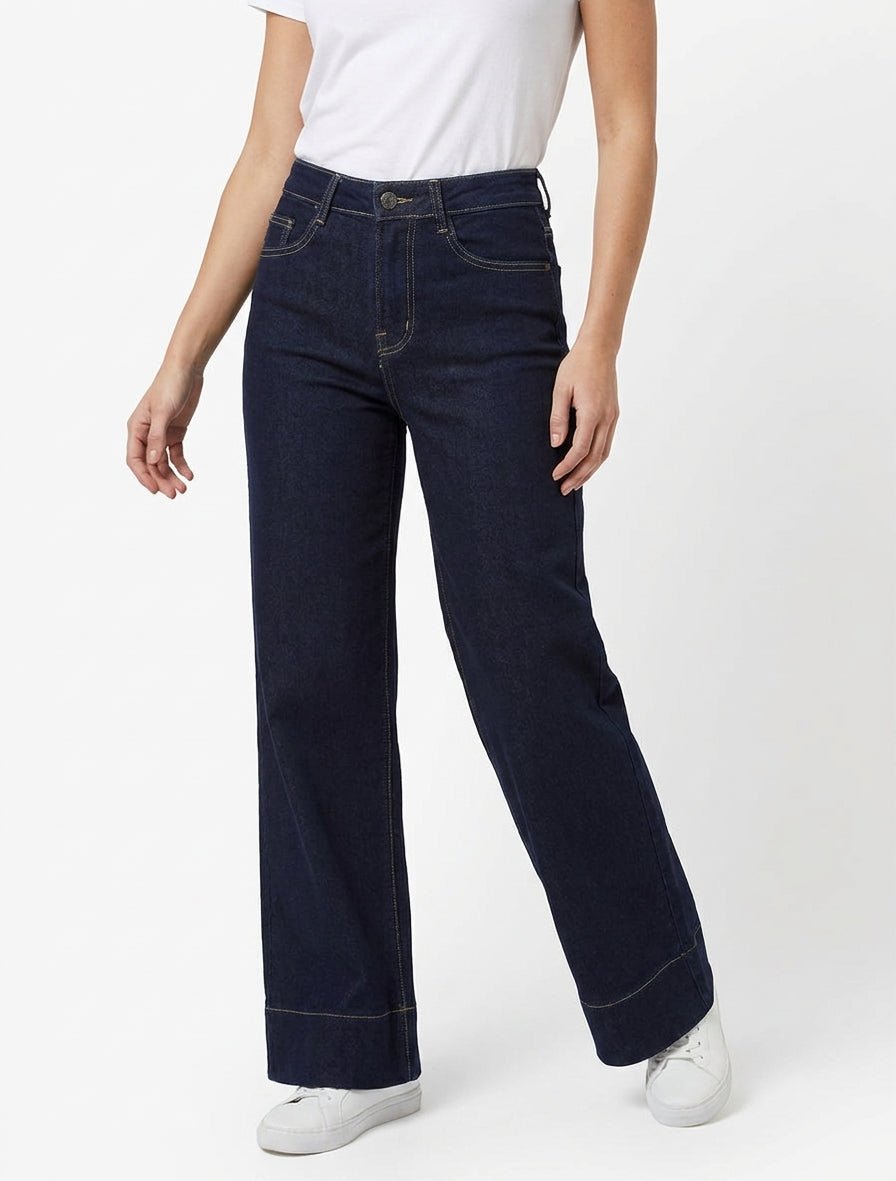 Jean de tiro alto corte wide leg - Azul bruto