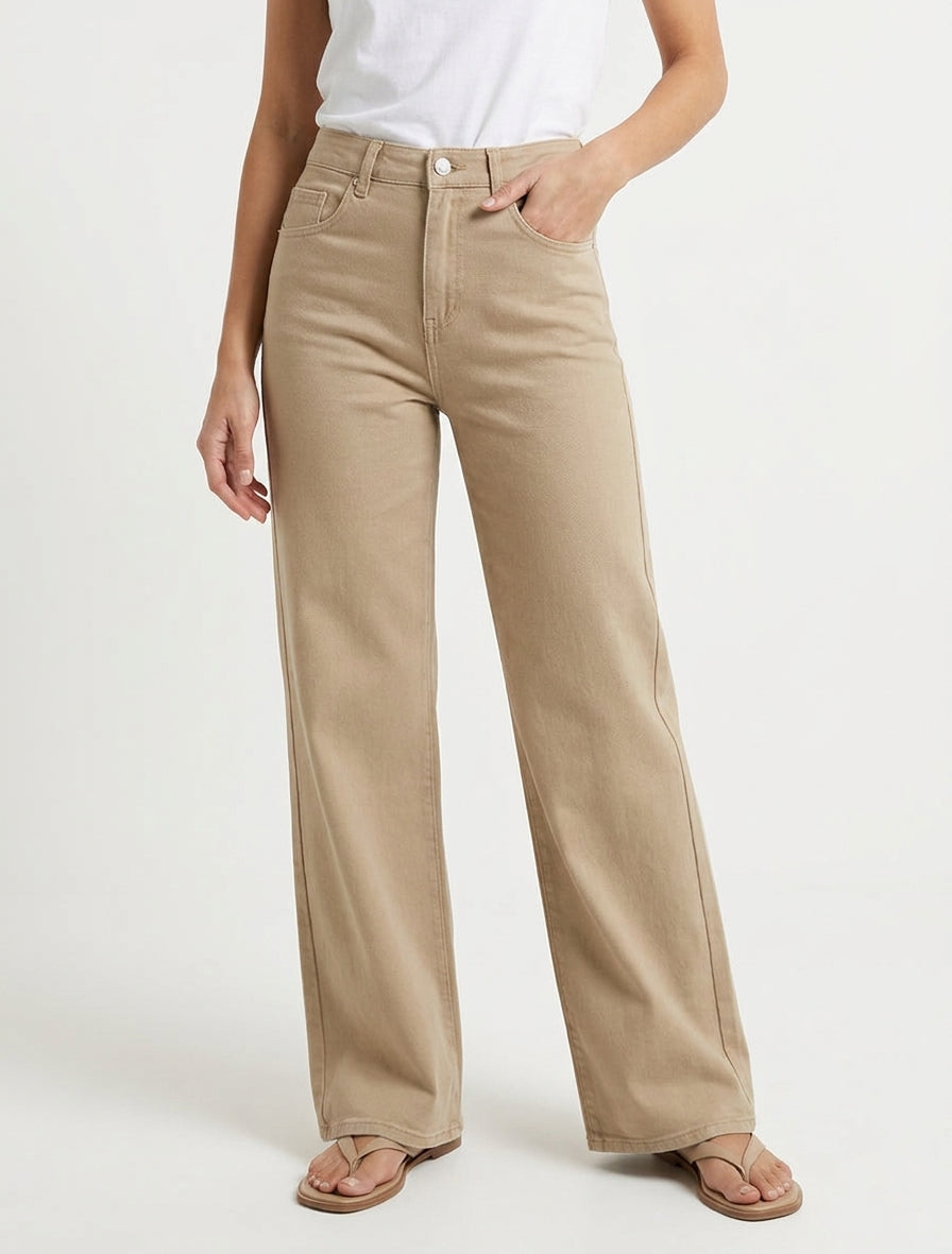 Jean de tiro alto corte wide leg - Topo