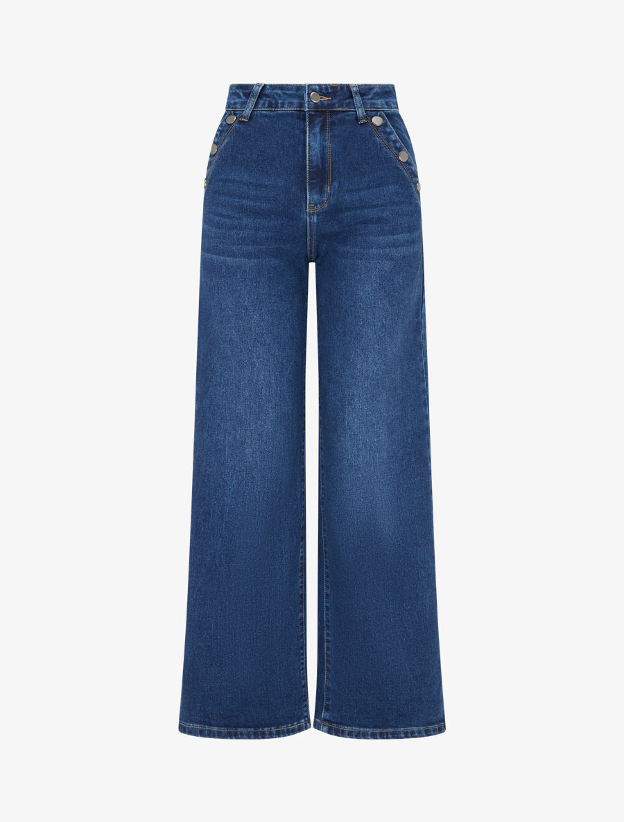 Jean wide leg à poches boutonnées - Bleu denim - 1