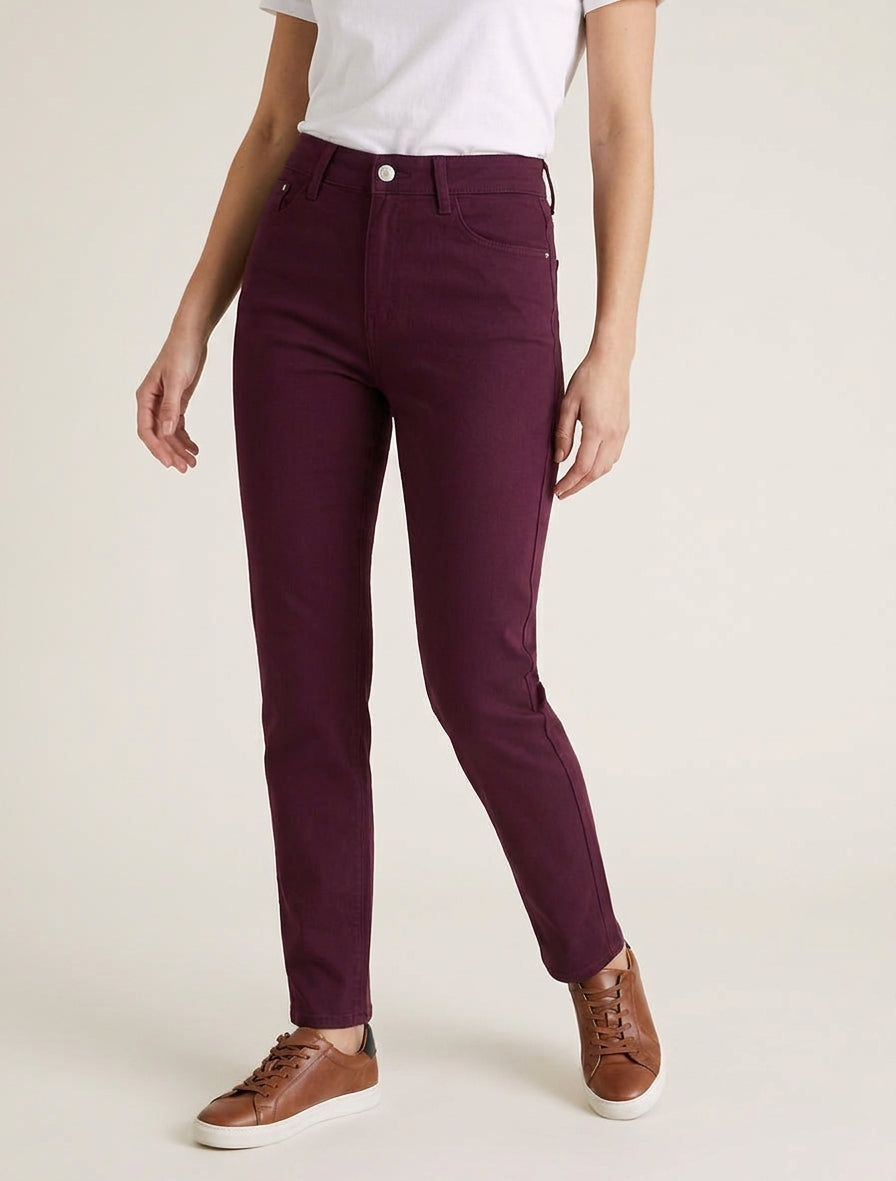 Jean mom de talle alta - Color vino