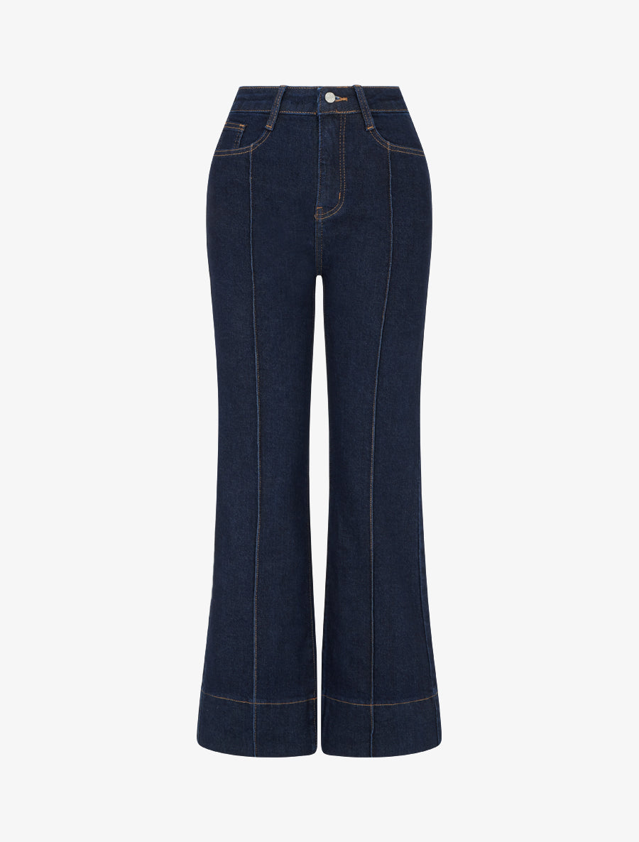 Jean wide leg à coutures contrastantes - Bleu brut - 1