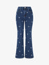 Jean wide leg à broderies motif noeud - Bleu - 1