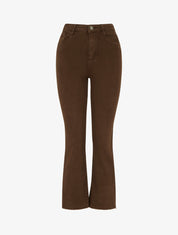 Jean droit taille haute à bords francs - Marron - 1