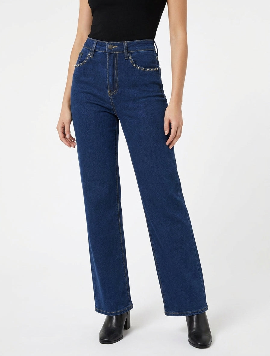 Jean de piercings con piernas anchas - Azul denim