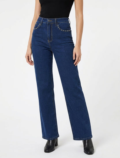 Jean de piercings con piernas anchas - Azul denim