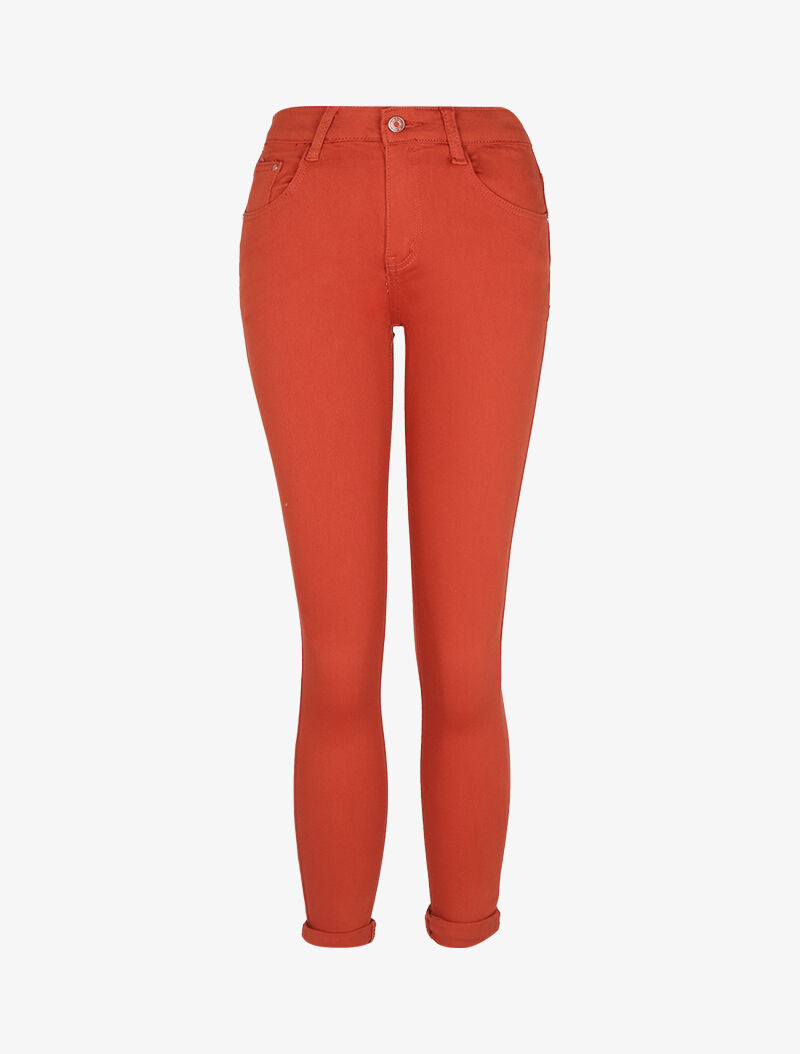 Jean slim stretch à taille haute - Orange - 1