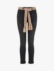 Jean slim à ceinture graphique et bords à ourlet - Gris anthracite - 1