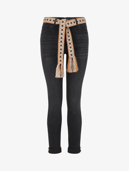 Jean slim à ceinture graphique et bords à ourlet - Gris anthracite - 1