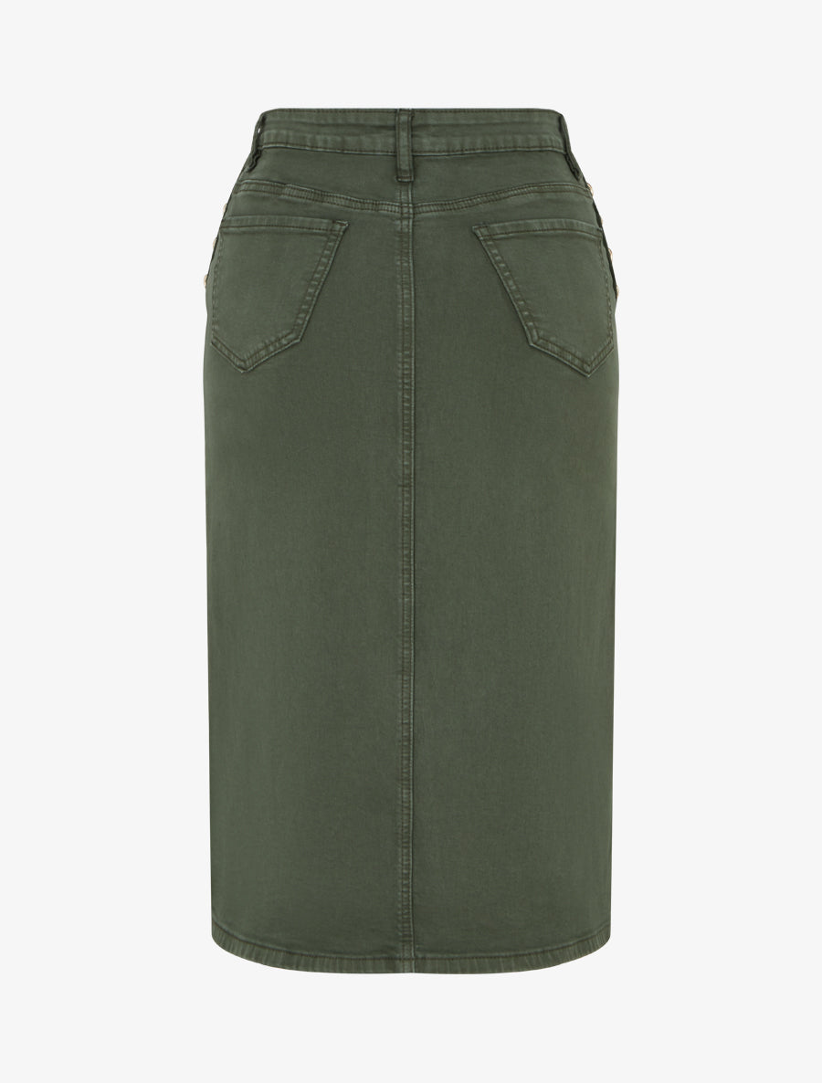 Jupe crayon en jean à poches boutonnées - Kaki - 2