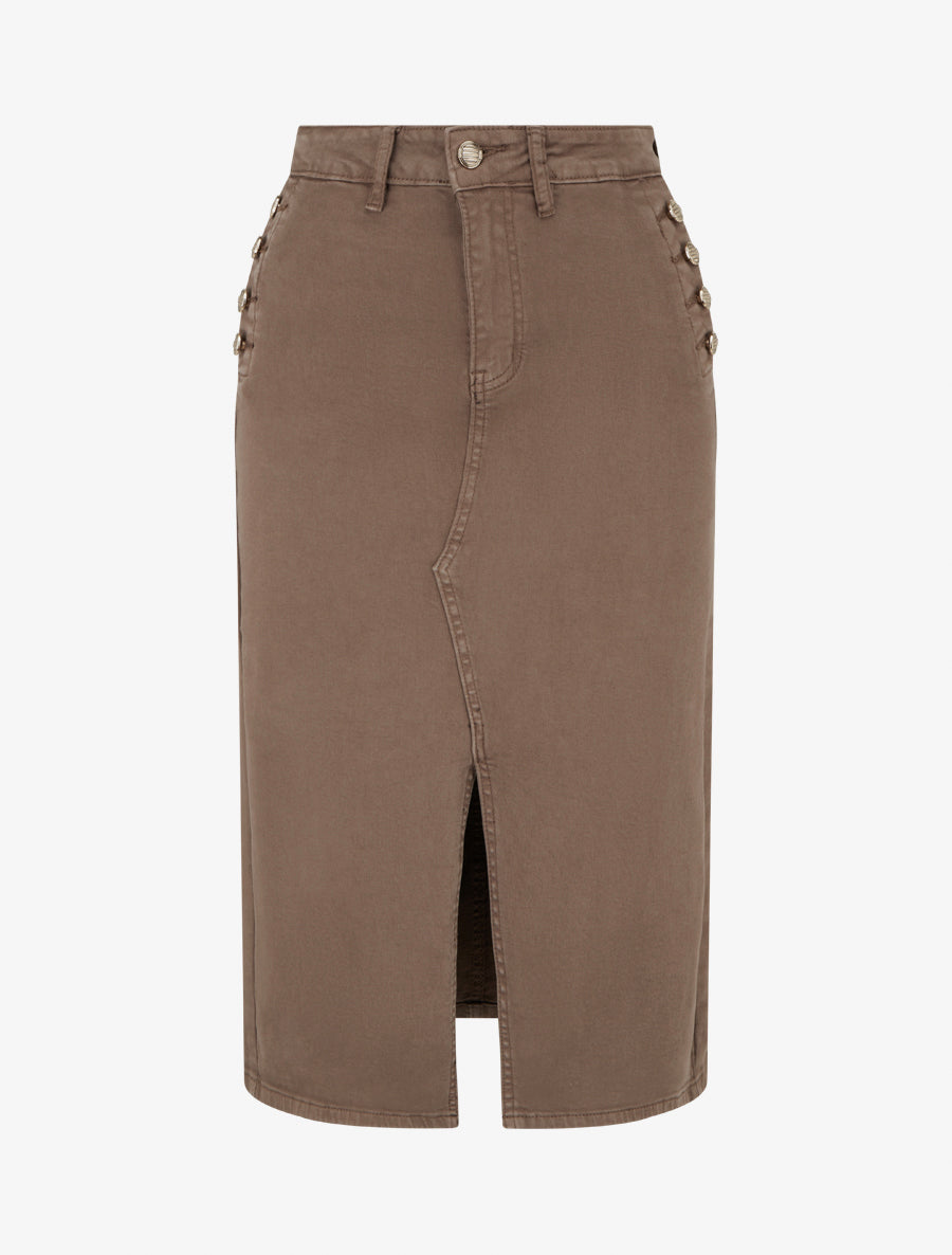 Jupe crayon en jean à poches boutonnées - Marron clair - 1