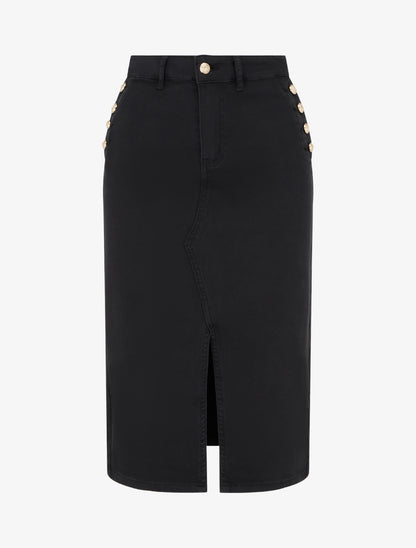 Jupe crayon en jean à poches boutonnées - Noir - 1
