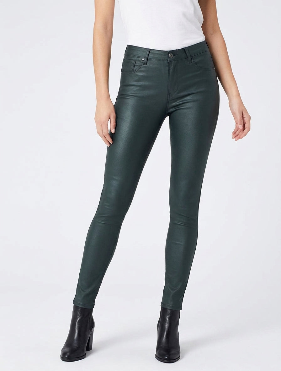 Jean skinny efecto encerado - Verde oscuro