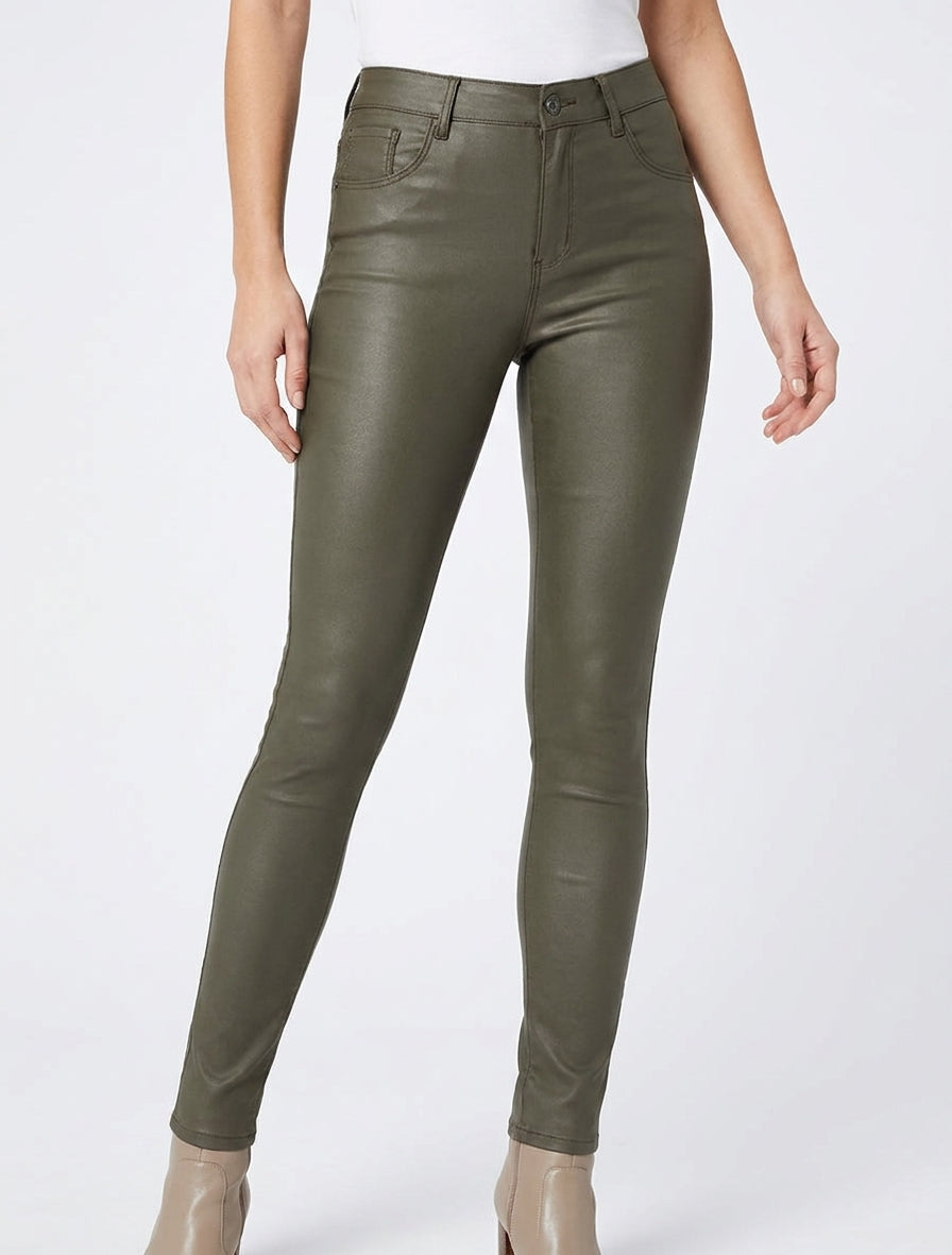 Jean skinny efecto encerado - Caqui