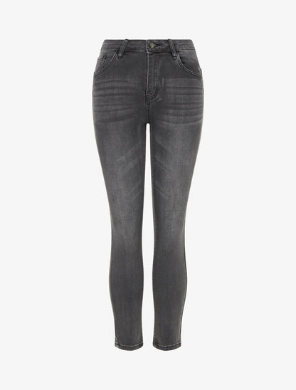 Jean slim délavé à taille haute - Gris foncé - 1