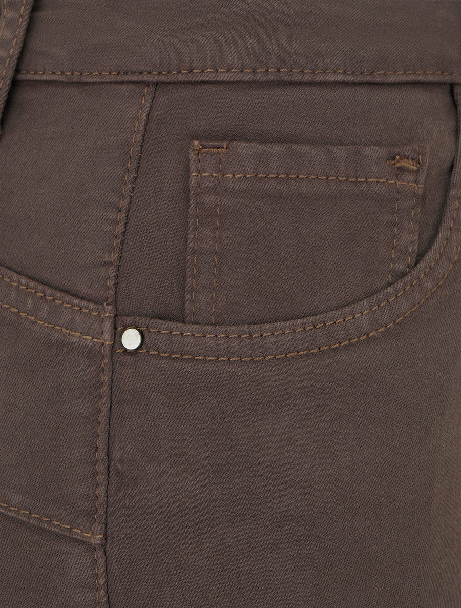 Jean slim uni à taille haute - Marron chocolat - 3