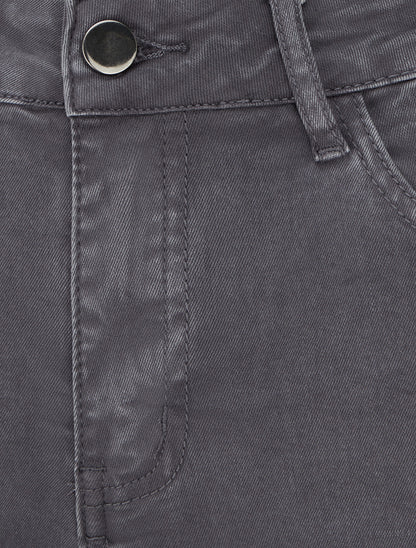 Jean slim uni à taille haute - Gris foncé - 3