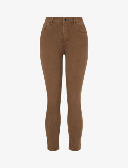 Jean slim uni à taille haute - Marron - 1