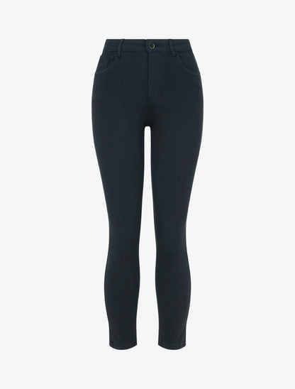 Jean slim uni à taille haute - Bleu nuit - 1