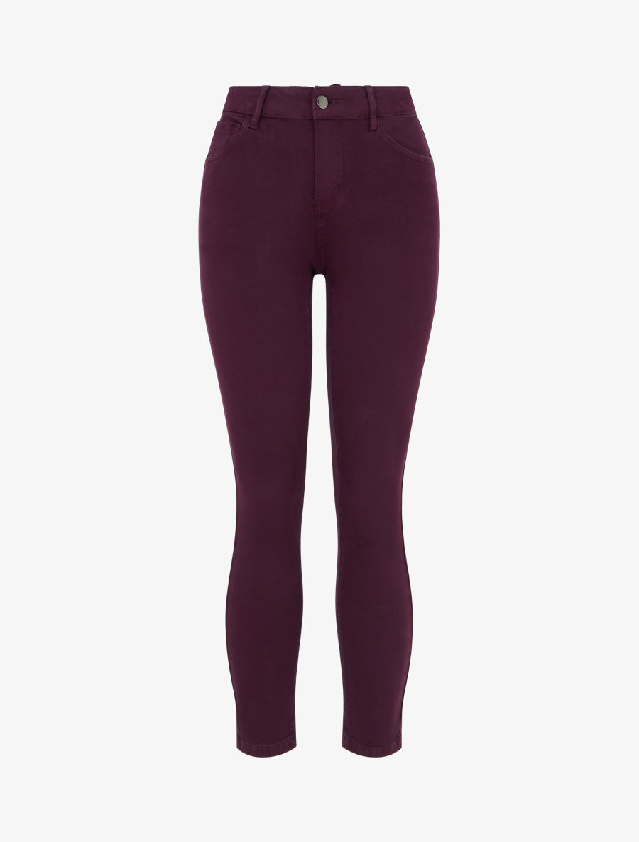 Jean slim uni à taille haute - Prune - 1