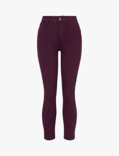 Jean slim uni à taille haute - Prune - 1