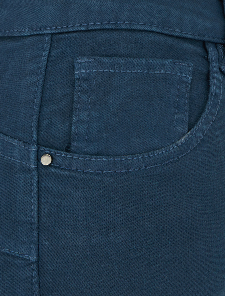 Jean slim uni à taille haute - Bleu - 3