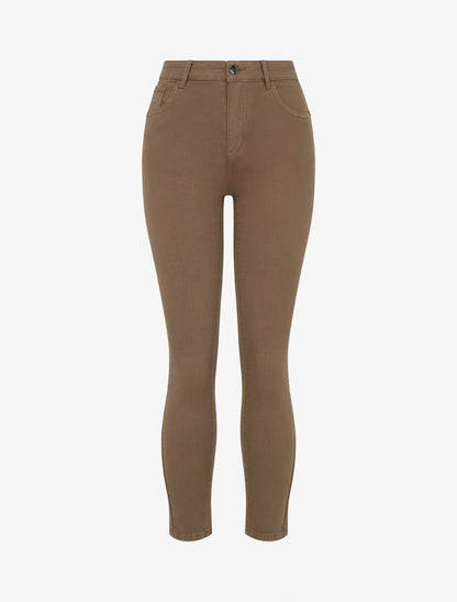 Jean slim uni à taille haute - Taupe foncé - 1
