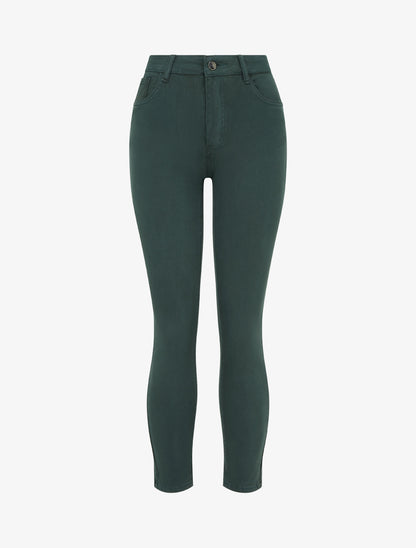 Jean slim uni à taille haute - Vert bouteille - 1