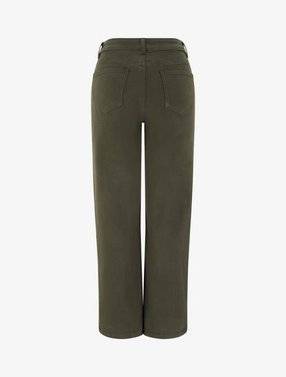Jean wide leg uni à taille haute - Kaki - 2