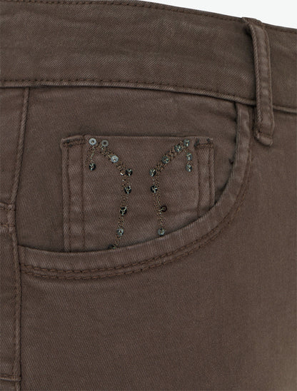 Jean skinny push-up à poches à sequins - Marron - 3