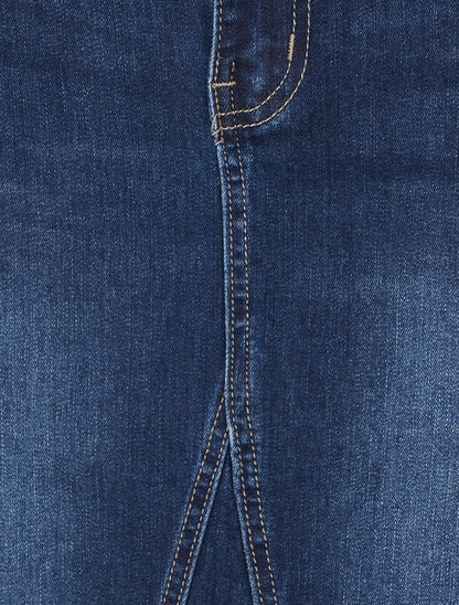 Jupe longue coupe droite en jean à coutures apparentes - Bleu - 3