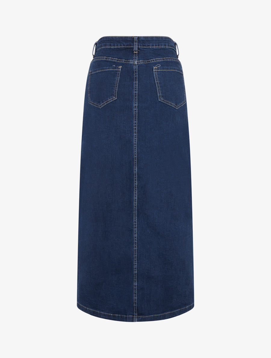 Jupe longue coupe droite en jean à 4 poches - Bleu - 2